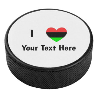 I Love (African American Flag Heart) Your Text Hockey Puck