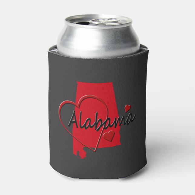 I Love Alabama Hearts Map Can Cooler (Can Front)