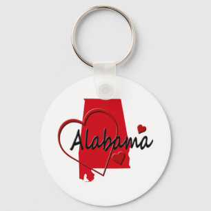 I Love Alabama Hearts Map Key Ring