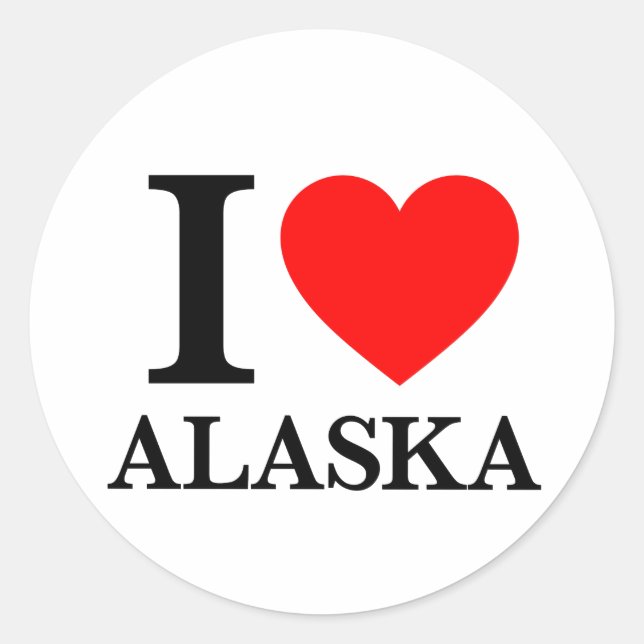 I Love Alaska Classic Round Sticker (Front)