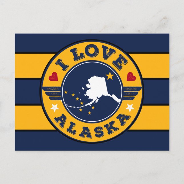 I Love Alaska Retro Stripes State Map and Flag Postcard (Front)