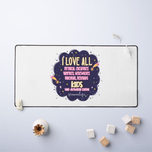 I Love All Mythical Creatures, Vampires, Werewolf Desk Mat (Kids Table)