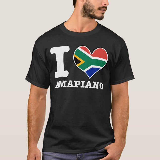I Love Amapiano South African Flag DJ Design T-Shirt (Front)