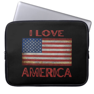 I LOVE AMERICA, AMERICAN FLAG LAPTOP SLEEVE