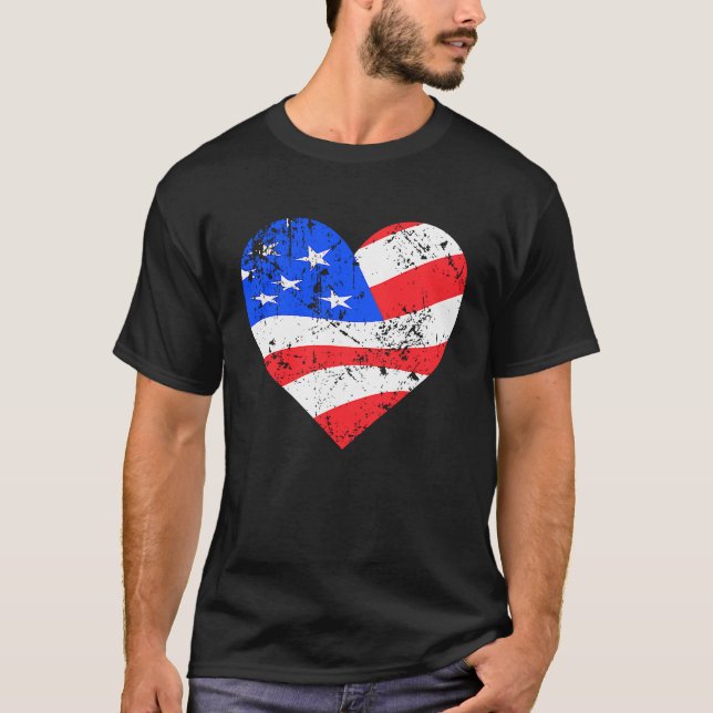 I Love America  Distressed USA flag heart T-Shirt (Front)