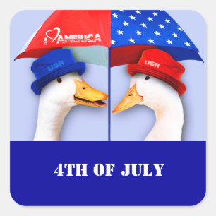 I Love America. Funny Ducks 4th of July Square Sticker