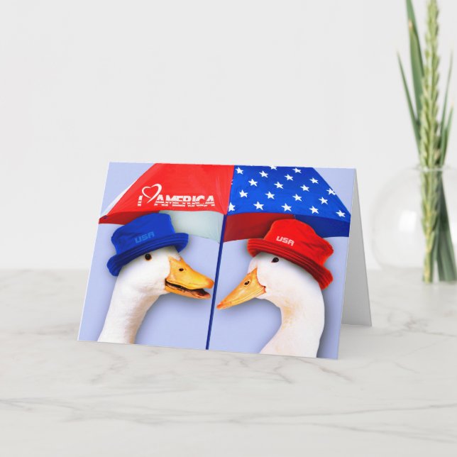 I Love America. Funny Ducks Custom Greeting Cards (Front)