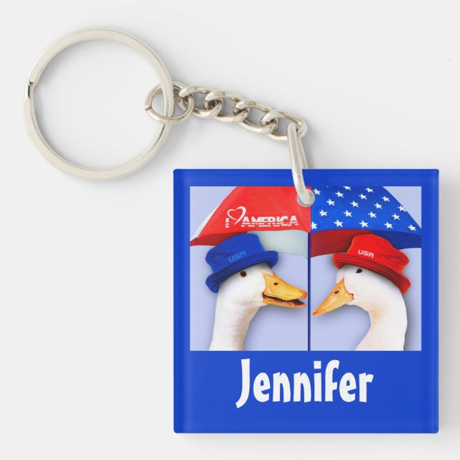 I Love America. Funny Ducks | Custom Name  Key Ring (Front)