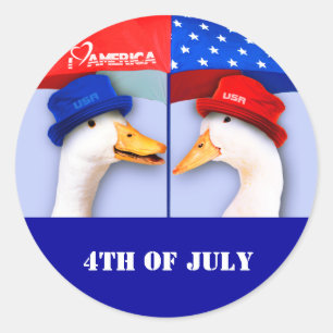 I Love America. Funny Patriotic Ducks  Classic Round Sticker