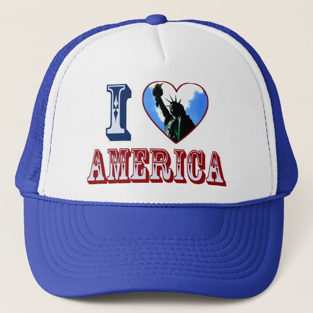 I Love America Liberty Heart Logo Trucker Hat (Front)