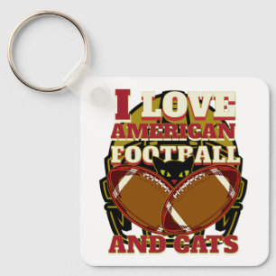 I LOVE AMERICAN FOOTBALL AND CATS KEY RING