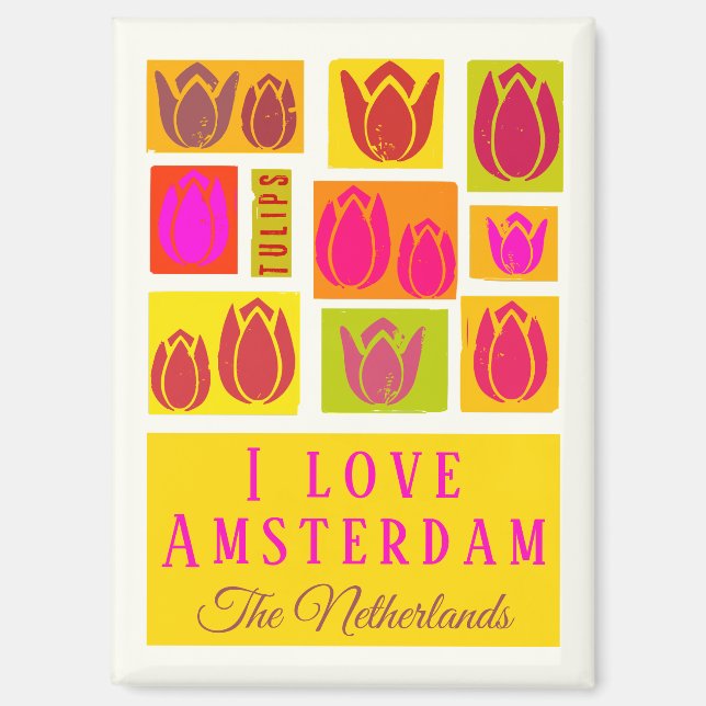 I love Amsterdam colourful tulip pattern Magnet (Front)