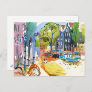 I love Amsterdam! Watercolor art Holiday Postcard