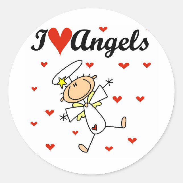 I Love Angels T-shirts and Gifts Classic Round Sticker (Front)
