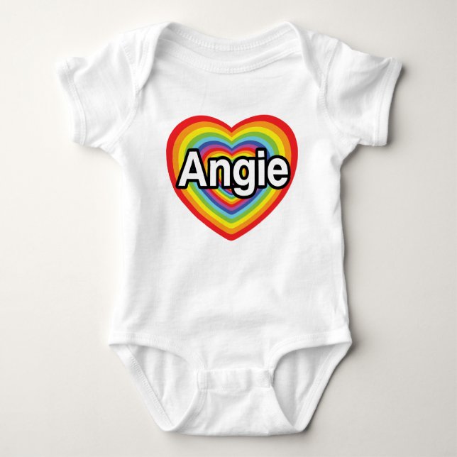 I love Angie, rainbow heart Baby Bodysuit (Front)