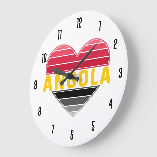 I Love Angola, Angolan Heart  Large Clock (Angle)