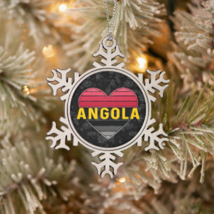 I Love Angola, Angolan Heart Snowflake Pewter Christmas Ornament