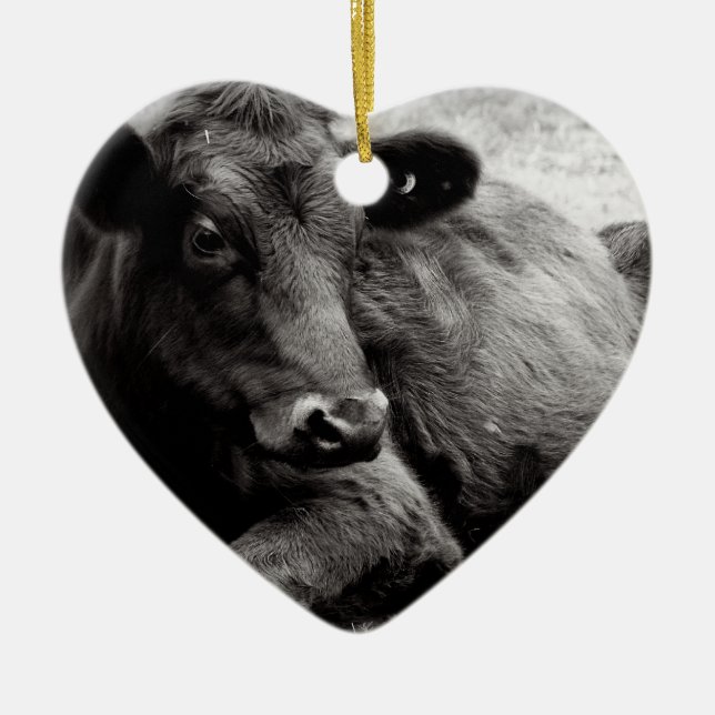 I love Angus Beef Cow Ceramic Tree Decoration (Front)