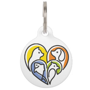 I love animals - Cat Dog Fish Bird in a Heart 1 Pet Tag