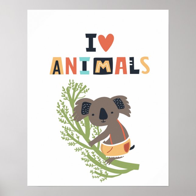 I Love Animals Koala Kids Poster (Front)