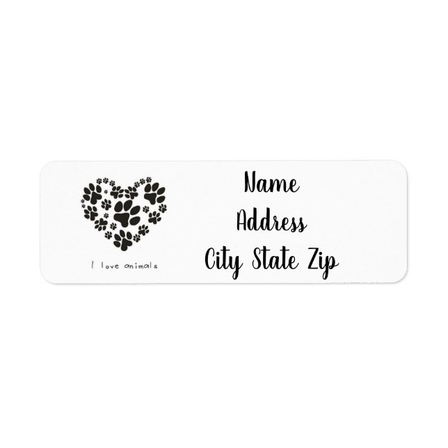 ****I LOVE ANIMALS**** RETURN ADDRESS LABEL (Front)