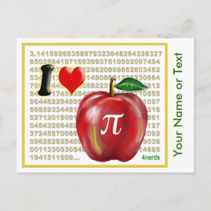 I Love Apple Pie  and Pi Math Numbers Red and Gold Postcard