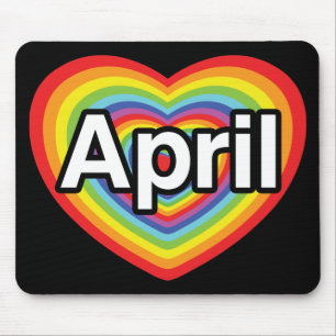 I love April, rainbow heart Mouse Pad
