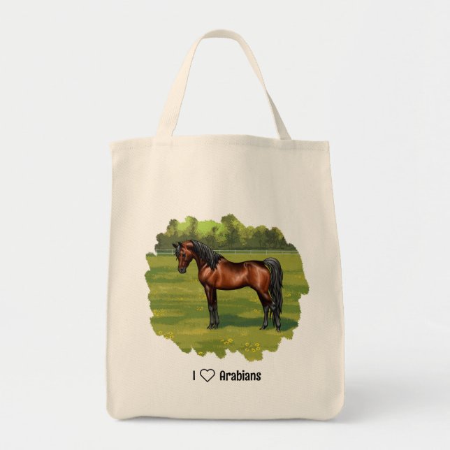 I Love Arabians Dark Bay Horse Tote Bag (Front)