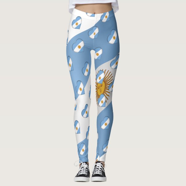 I Love Argentina Flag of Argentina Hearts Pattern Leggings (Front)