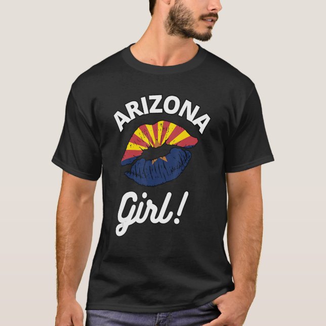 I Love Arizona Girl State Flag Kiss Lips AZ T-Shirt (Front)