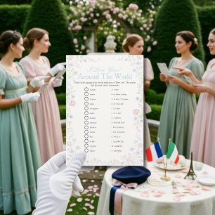 I love around the world Floral Bridal Shower Game Invitation