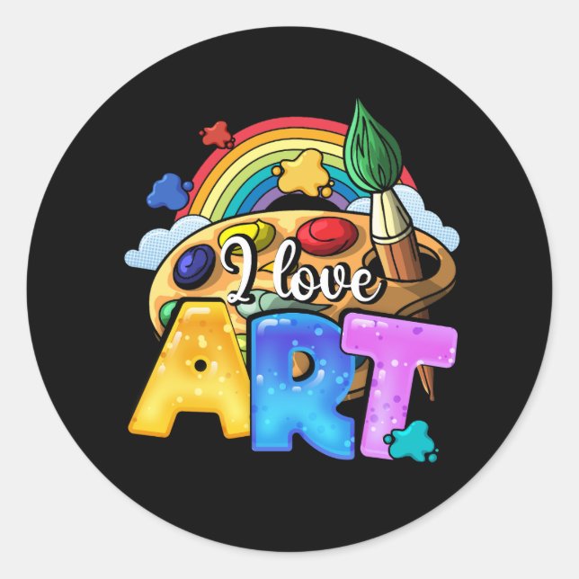 I Love Art Artist Painter Colourful Painting Rainb Classic Round Sticker (Front)
