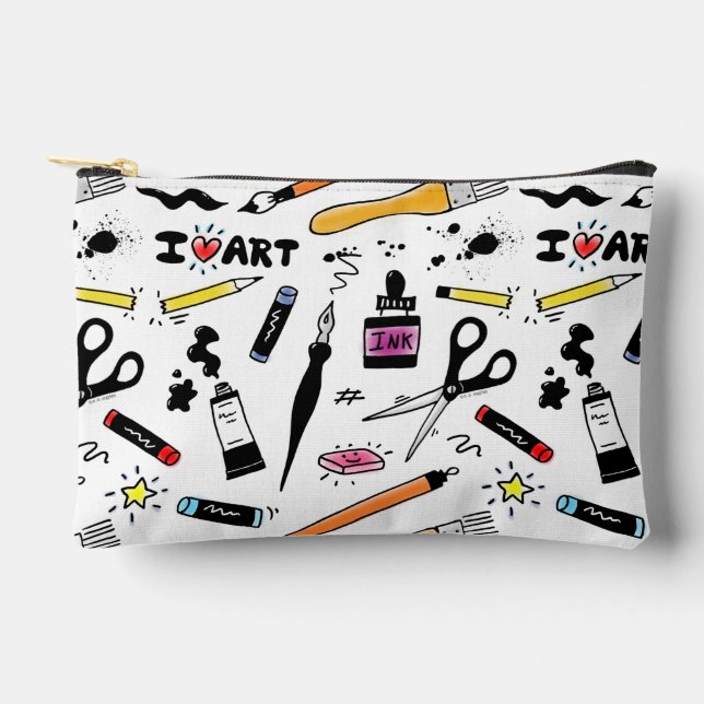 I Love Art Supplies Pattern Accessory Pouch (Front)