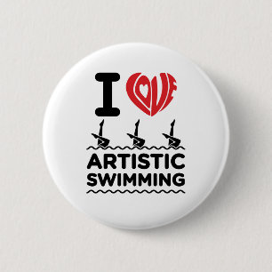 I Love Artistic Swimming Synchro Swimmer 6 Cm Round Badge
