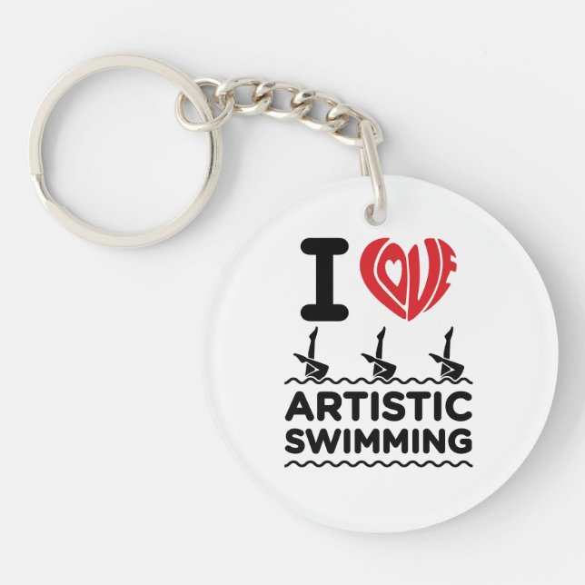 I Love Artistic Swimming Synchro Swimmer Key Ring (Front)