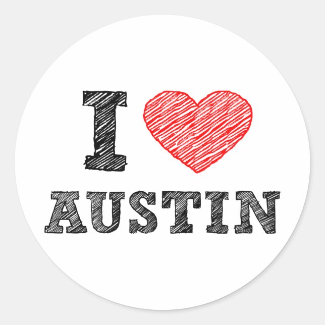 I Love Austin Classic Round Sticker (Front)