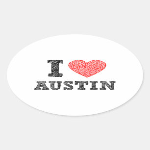 I Love Austin Oval Sticker