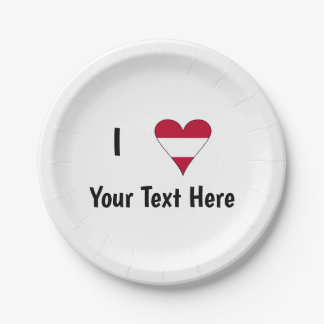 I Love (Austrian Flag Heart) Personalised Paper Plate
