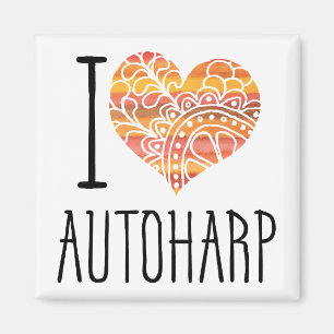 I Love Autoharp Orange Mandala Heart Magnet