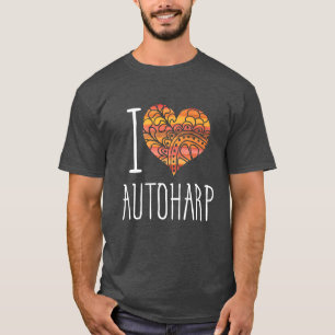 I Love Autoharp Orange Mandala Heart T-Shirt