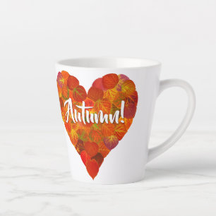 I Love Autumn, Bold—Red Aspen Leaf Heart 1 Latte Mug