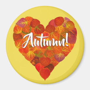 I Love Autumn, Bold—Red Aspen Leaf Heart 1 Magnet