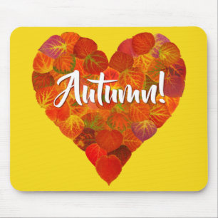 I Love Autumn, Bold—Red Aspen Leaf Heart 1 Mouse Pad