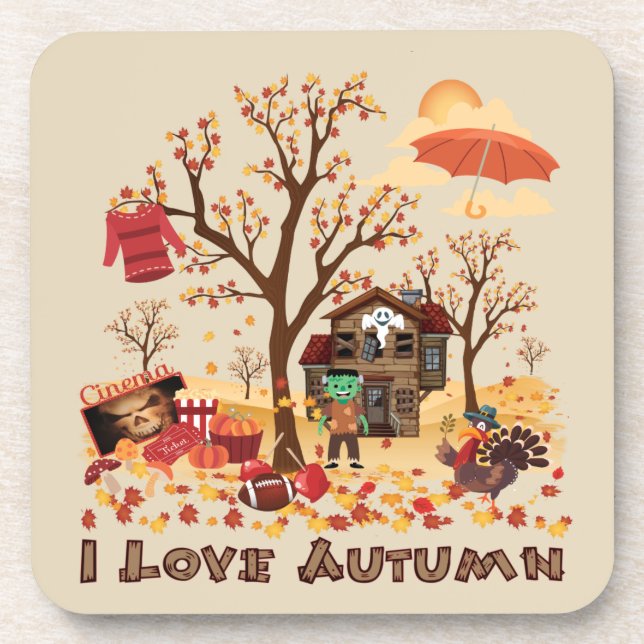 I Love Autumn - Fall Elements and Scenery Coaster (Front)