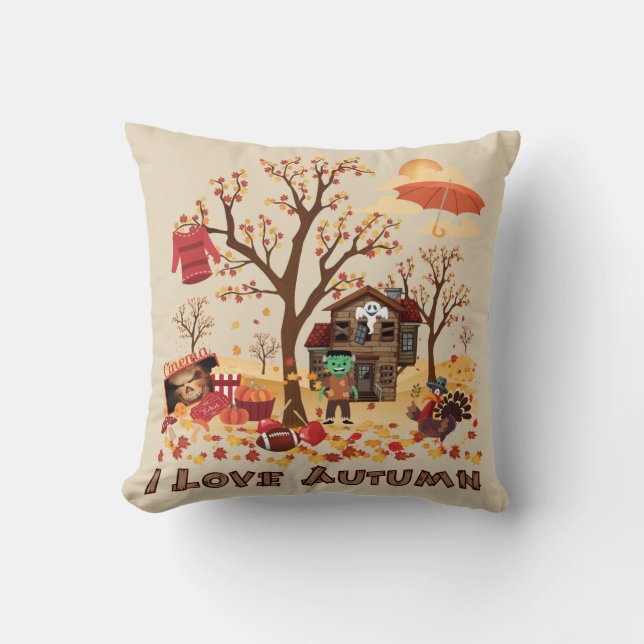 I Love Autumn - Fall Scenery Cushion (Front)