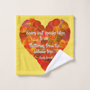 I Love Autumn—Red Aspen Leaf Heart 1, Brontë Quote Bath Towel Set
