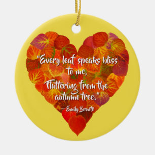 I Love Autumn—Red Aspen Leaf Heart 1, Brontë Quote Ceramic Ornament
