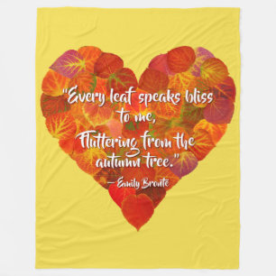 I Love Autumn—Red Aspen Leaf Heart 1, Brontë Quote Fleece Blanket