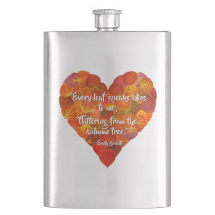 I Love Autumn—Red Aspen Leaf Heart 1, Brontë Quote Hip Flask