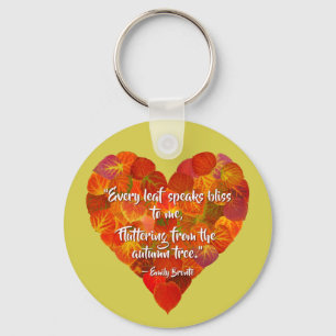 I Love Autumn—Red Aspen Leaf Heart 1, Brontë Quote Key Ring